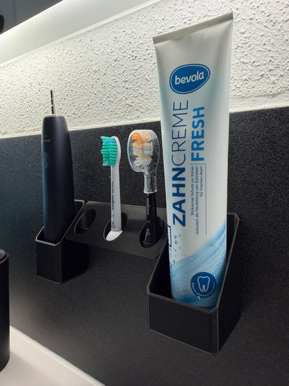 Zahnbürstenhalter mit Handstück und Zahnpastahalter für Oral-B iO und Philips Sonicare in schwarz