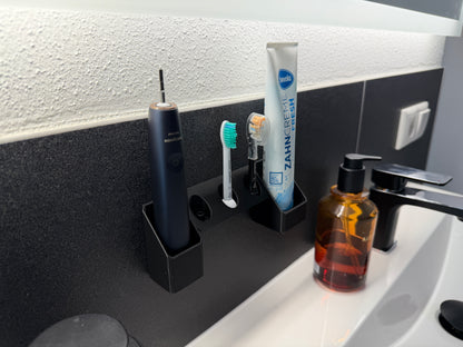 Zahnbürstenhalter mit Handstück und Zahnpastahalter für Oral-B iO und Philips Sonicare in schwarz